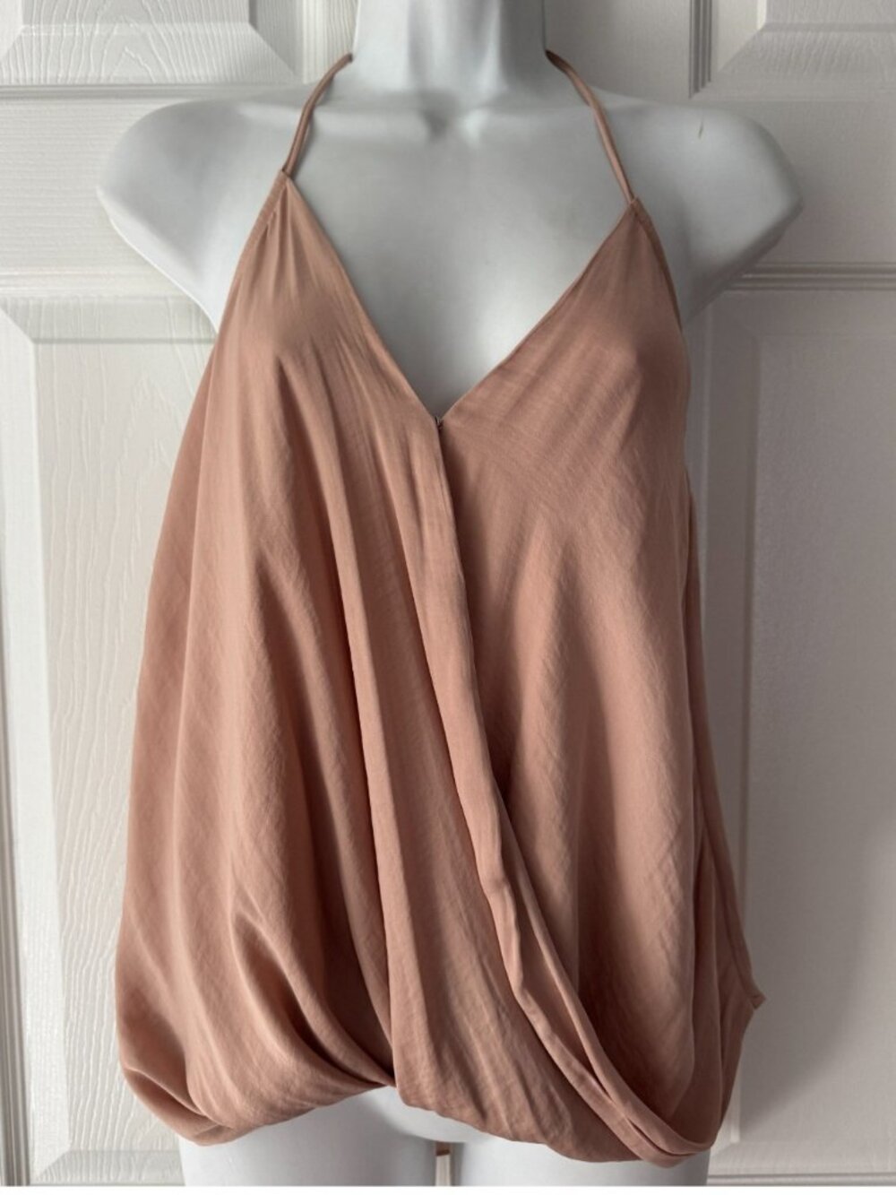 Naked Zebra Sexy Cross-over Elastic Backless Halter Top in Beige Nude, Small